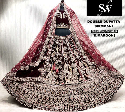 D.maroon golden orange multi colour silk bridal lehenga