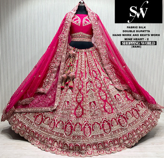 Maroon silk bridal double dupatta lehenga