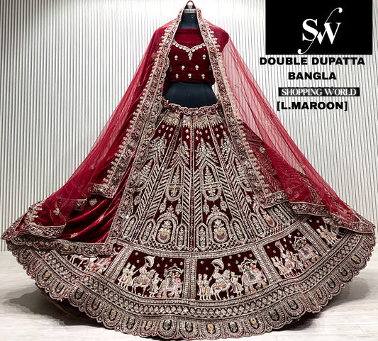 L.maroon bridal double dupatta lehenga