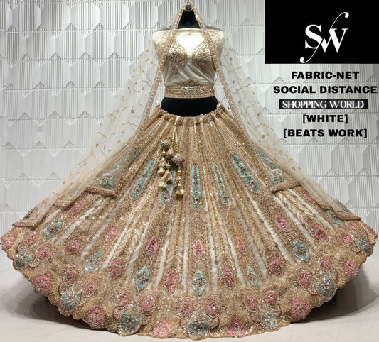 Golden chiku net bridal lehenga