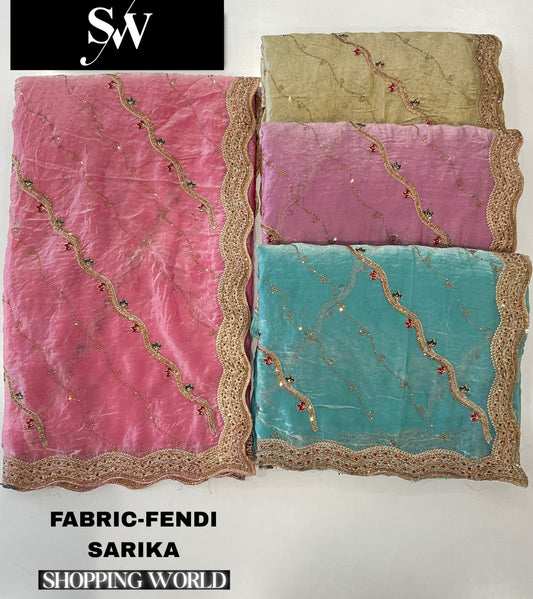 Pink blue baby pink golden fendi Designer Saree