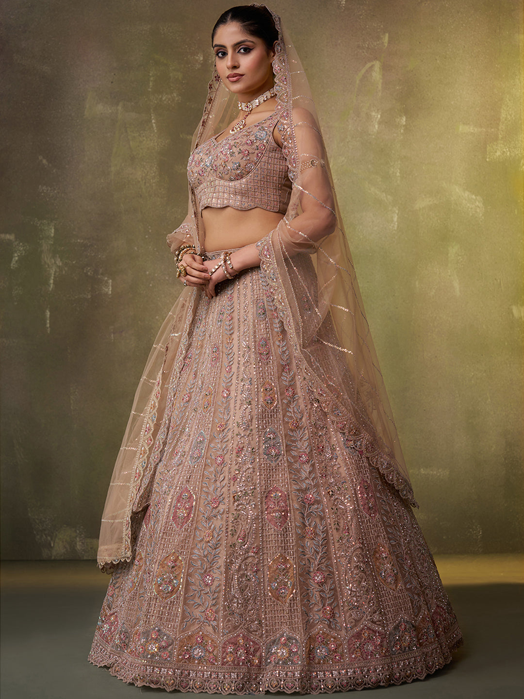 Lovely Cream Net Fabric Sequins Lehenga 6249