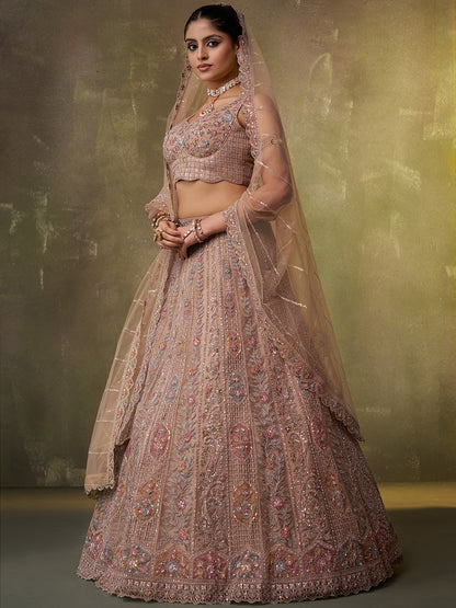 Lovely Cream Net Fabric Sequins Lehenga 6249