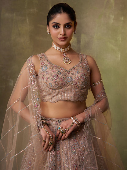 Lovely Cream Net Fabric Sequins Lehenga 6249