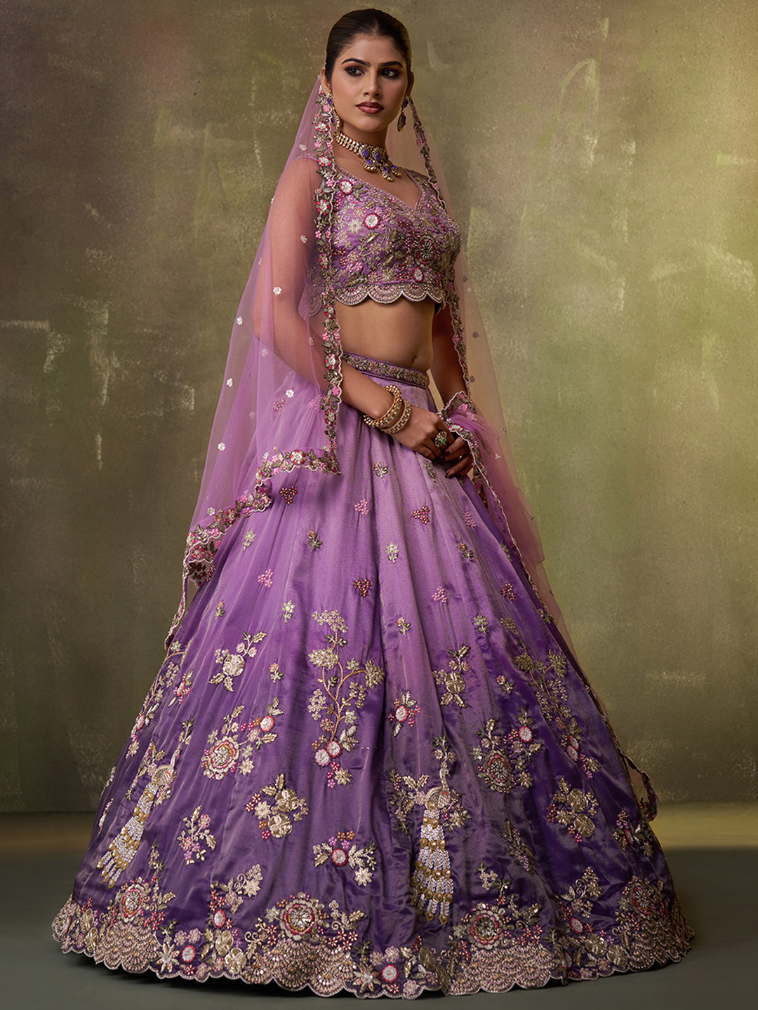 Astonishing Purple Tissue Fabric Sequins Lehenga 6162