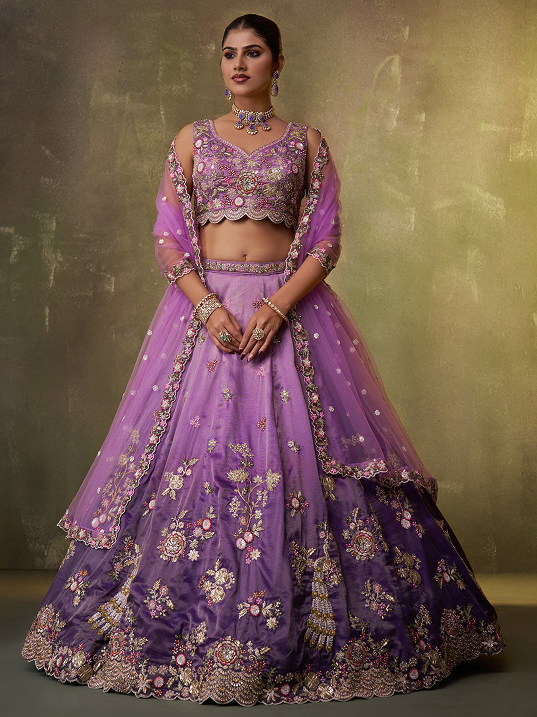Astonishing Purple Tissue Fabric Sequins Lehenga 6162