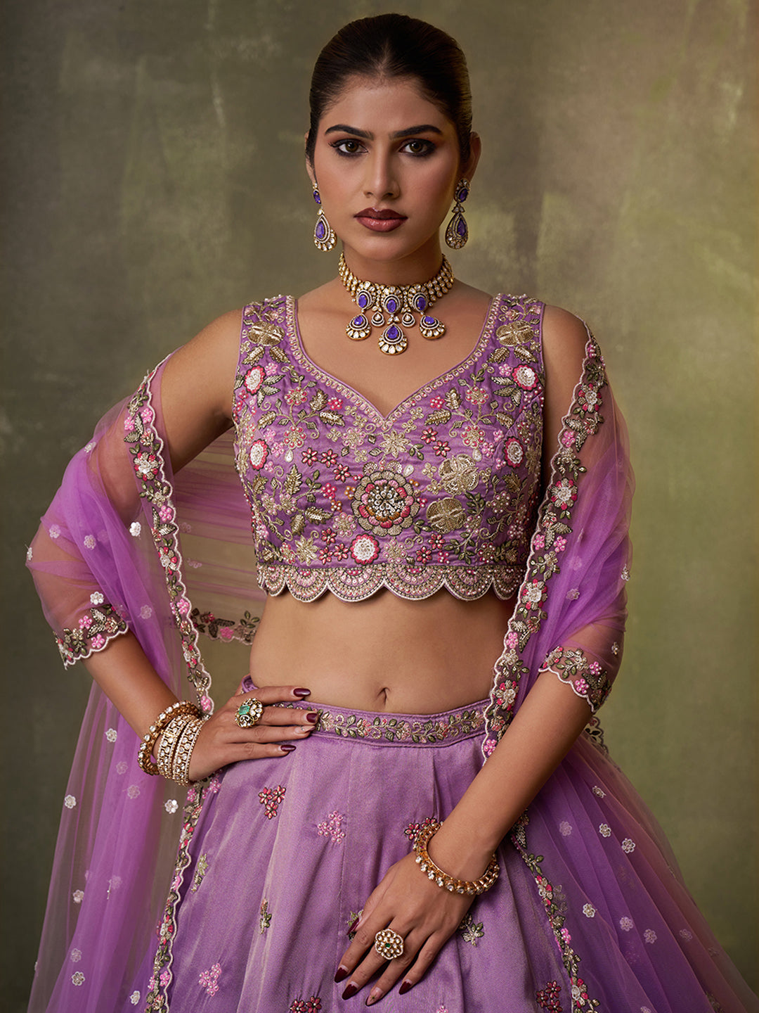 Astonishing Purple Tissue Fabric Sequins Lehenga 6162