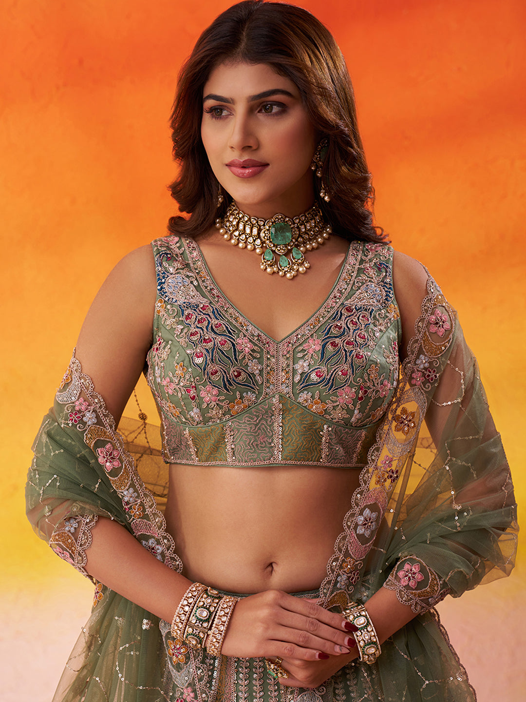 Something Different Beige Net Fabric Sequins Lehenga 6272