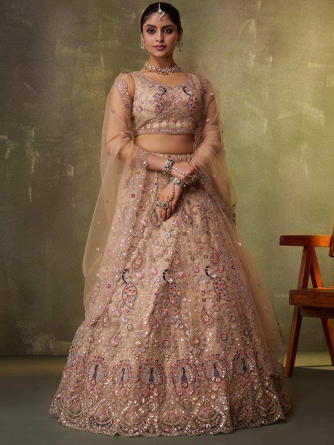 Eye Catching pink Net Fabric Sequins Lehenga 6271