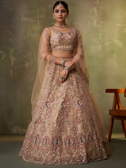 Eye Catching pink Net Fabric Sequins Lehenga 6271