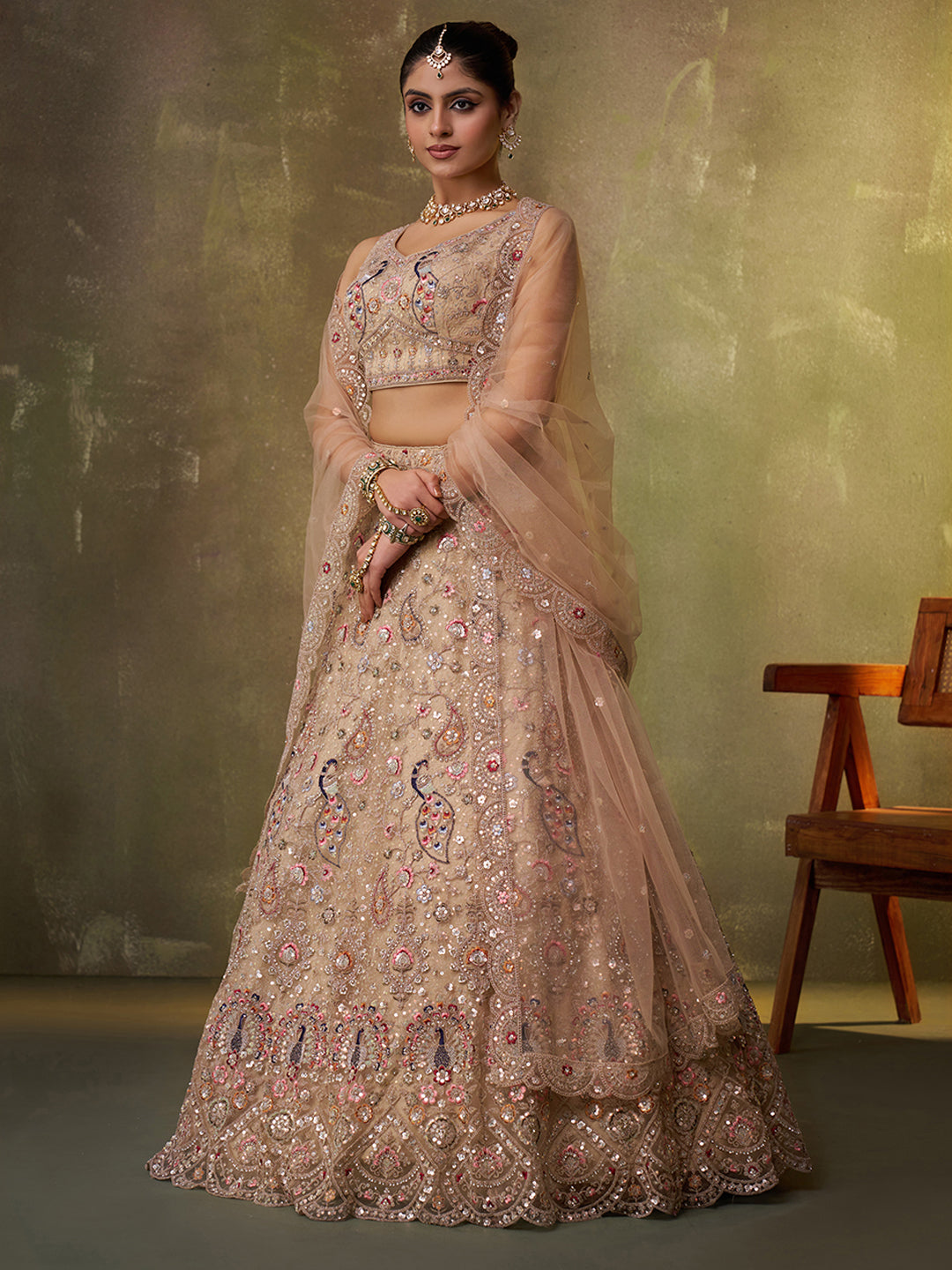 Eye Catching pink Net Fabric Sequins Lehenga 6271