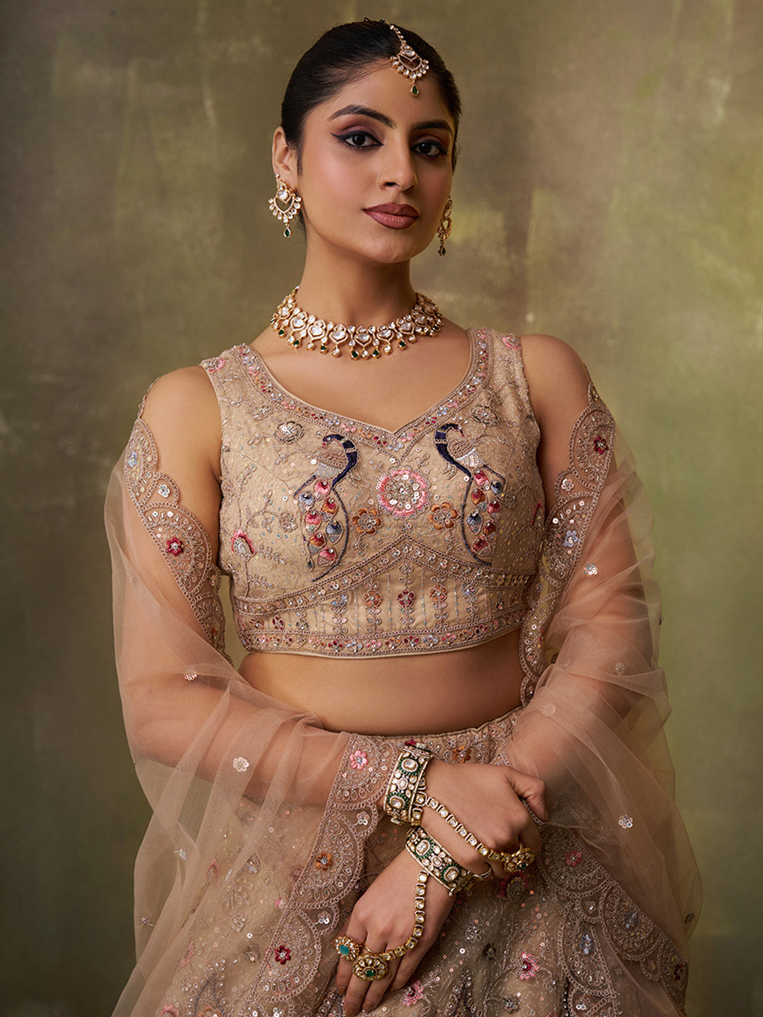 Eye Catching pink Net Fabric Sequins Lehenga 6271
