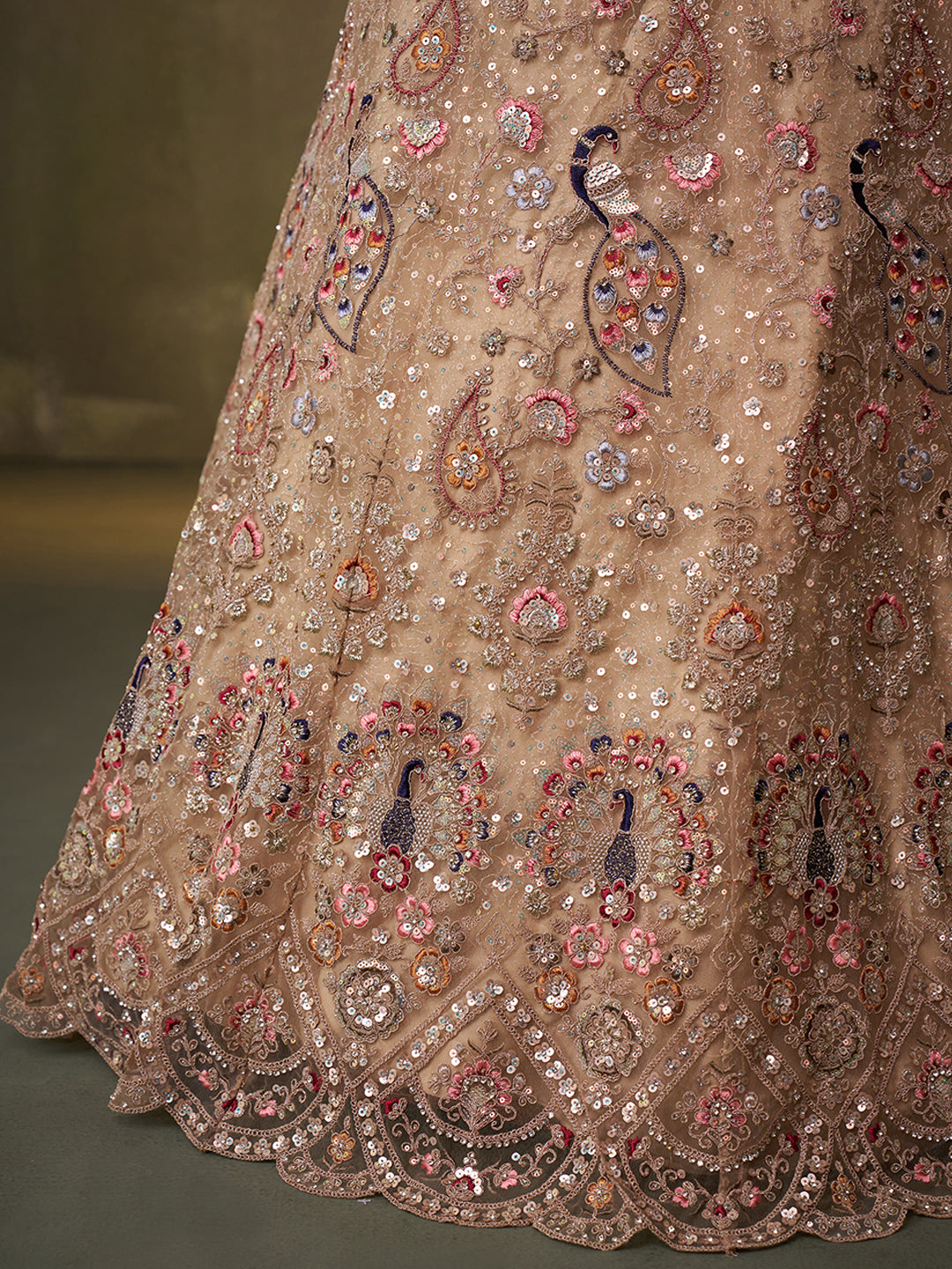 Eye Catching pink Net Fabric Sequins Lehenga 6271