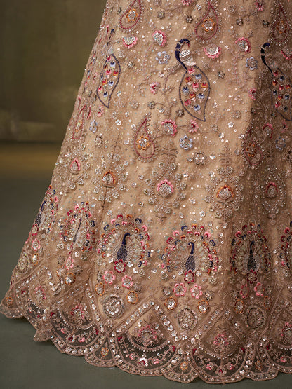 Eye Catching pink Net Fabric Sequins Lehenga 6271