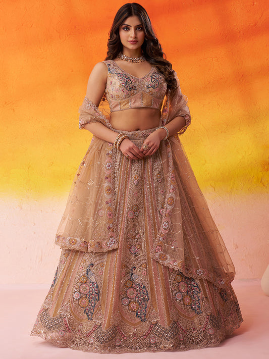 Something Different Beige Net Fabric Sequins Lehenga 6272