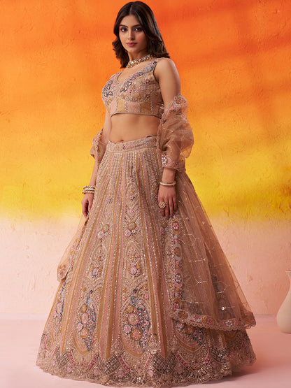 Something Different Beige Net Fabric Sequins Lehenga 6272