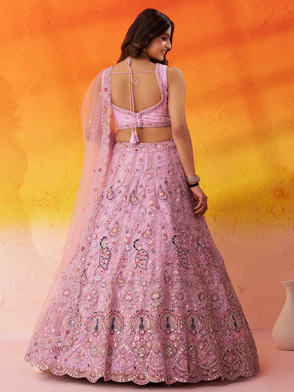 Eye Catching pink Net Fabric Sequins Lehenga 6271