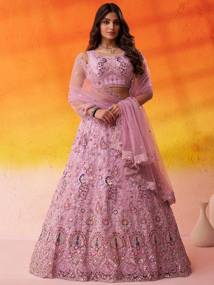 Eye Catching pink Net Fabric Sequins Lehenga 6271
