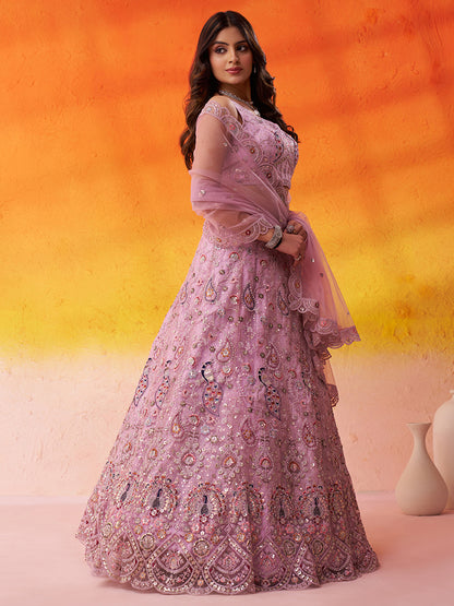 Eye Catching pink Net Fabric Sequins Lehenga 6271
