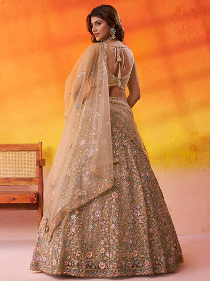 Lavishing Beige Net Fabric Sequins Lehenga 6270