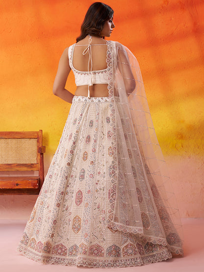 Lovely Cream Net Fabric Sequins Lehenga 6249