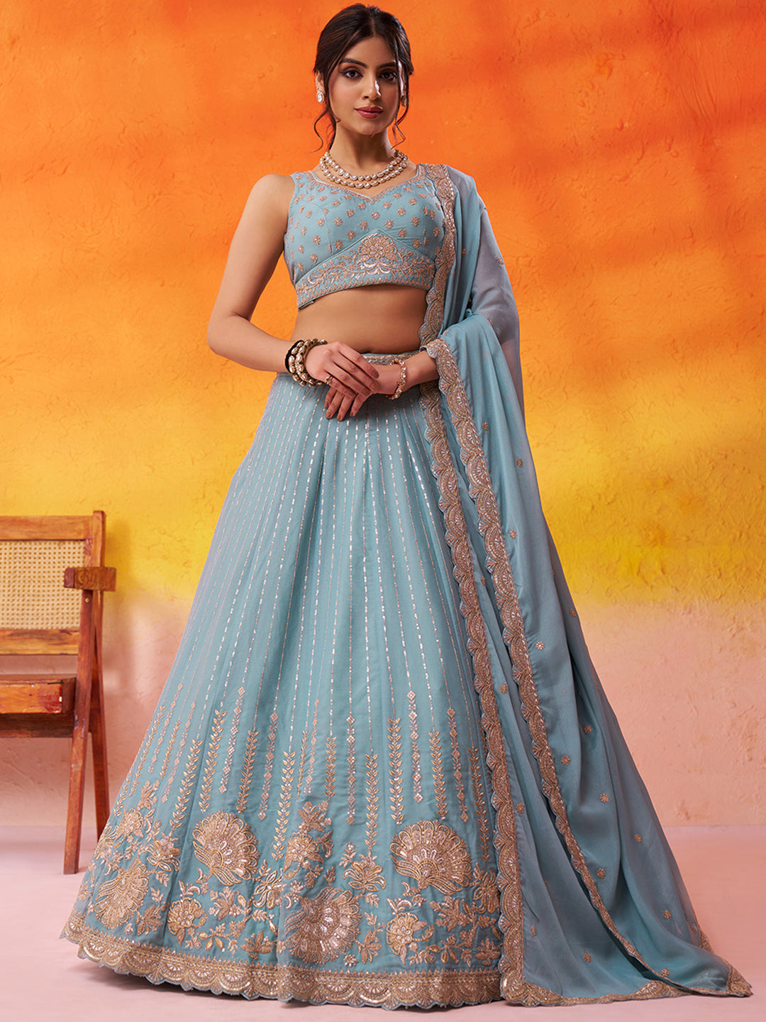 Gorgeous Mauve Tissue Silk Fabric Sequins Lehenga 6206