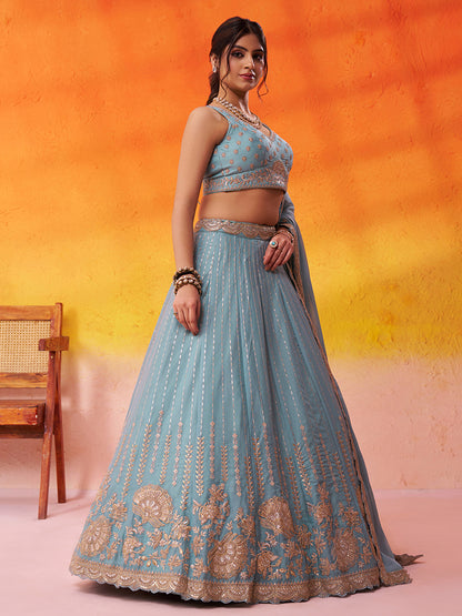 Gorgeous Mauve Tissue Silk Fabric Sequins Lehenga 6206