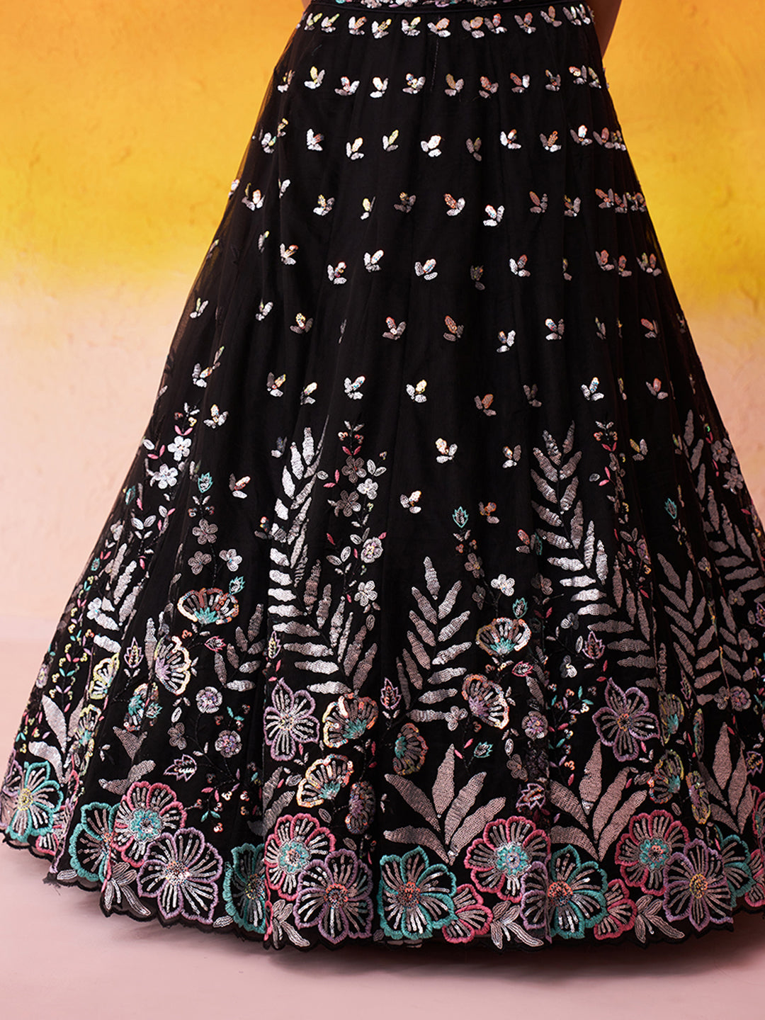 Awesome Black Net Fabric Sequins thread Lehenga 6291
