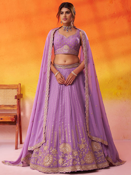 Gorgeous Mauve Tissue Silk Fabric Sequins Lehenga 6206