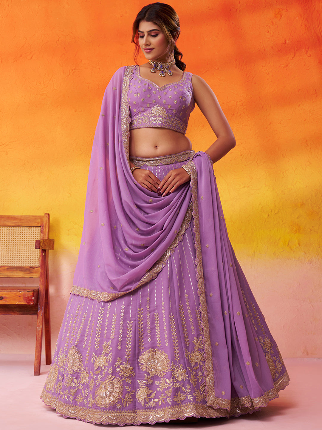 Gorgeous Mauve Tissue Silk Fabric Sequins Lehenga 6206