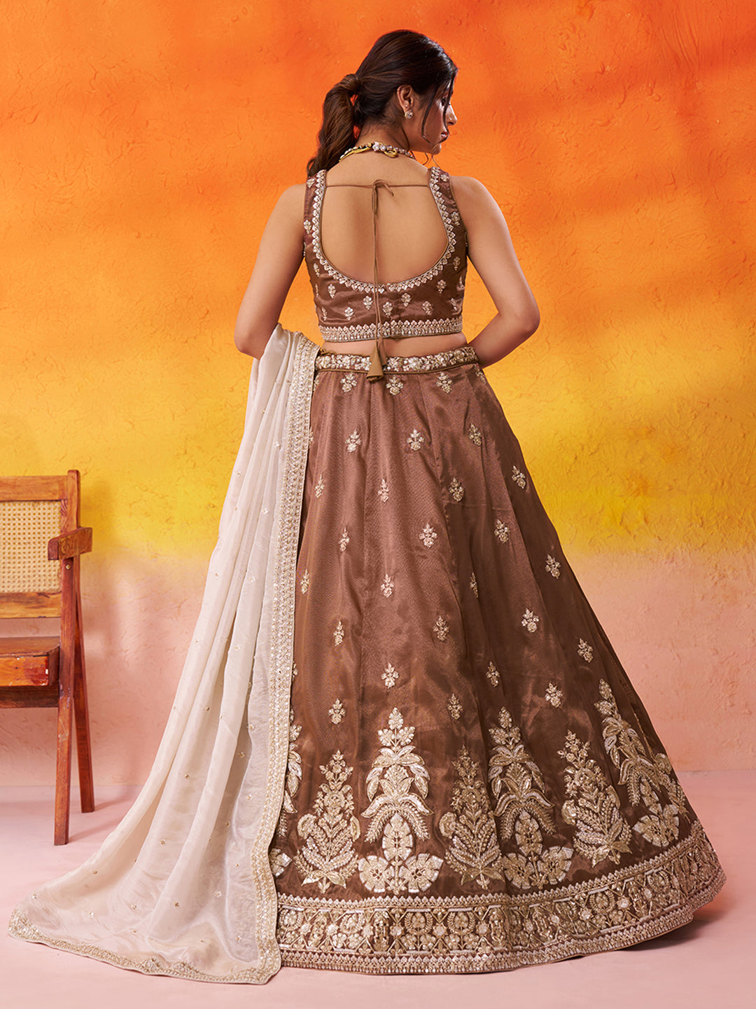 Awesome Brown Tissue Sequins Lehenga 6143
