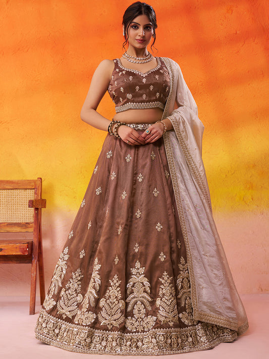 Awesome Brown Tissue Sequins Lehenga 6143