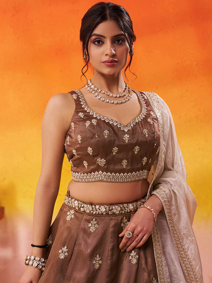 Awesome Brown Tissue Sequins Lehenga 6143