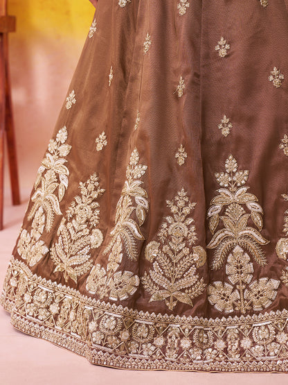 Awesome Brown Tissue Sequins Lehenga 6143