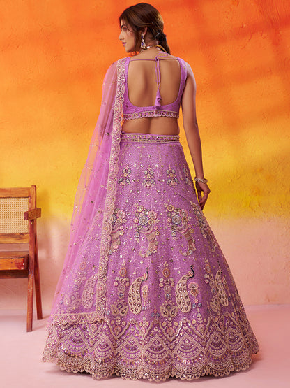 Tremendous Peacock Cream Net Fabric Sequins Lehenga 6246