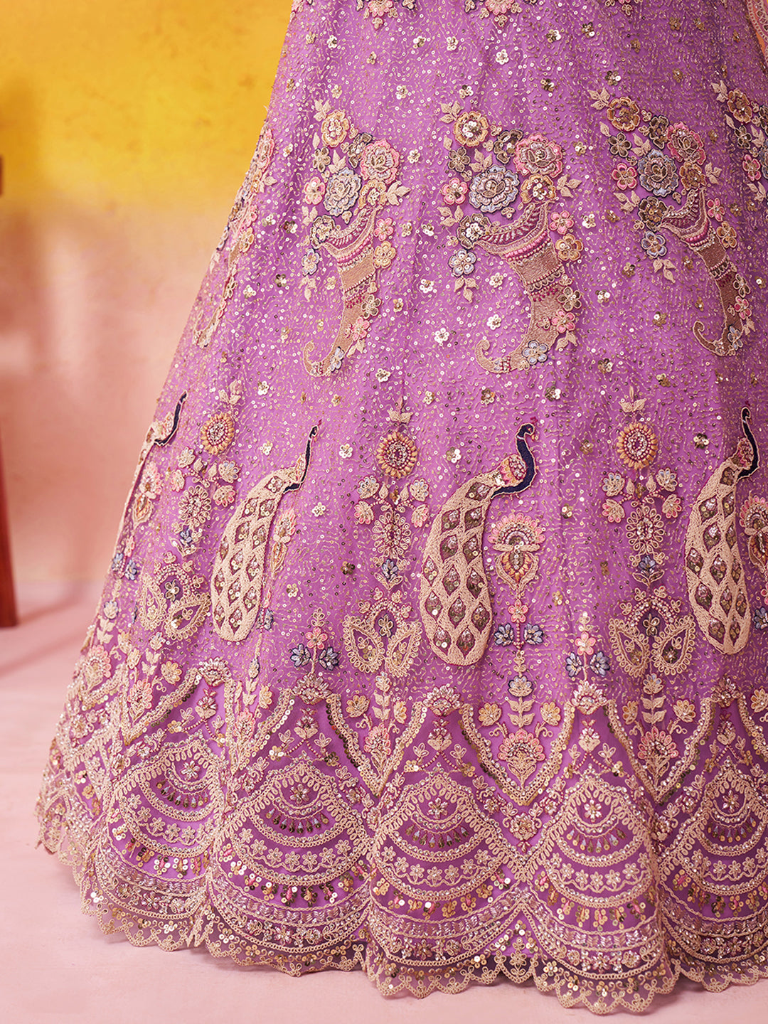 Tremendous Peacock Cream Net Fabric Sequins Lehenga 6246