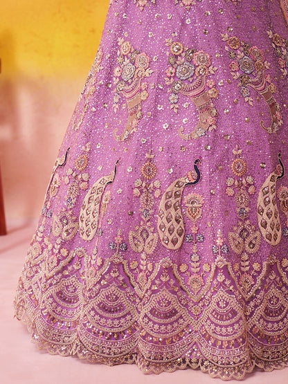 Tremendous Peacock Cream Net Fabric Sequins Lehenga 6246
