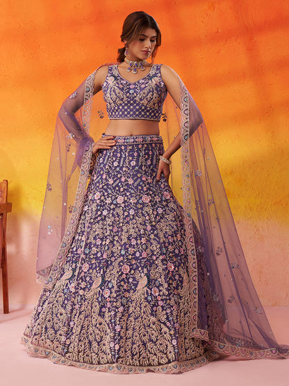 Beautiful purple Net Fabric Sequins Lehenga 6264