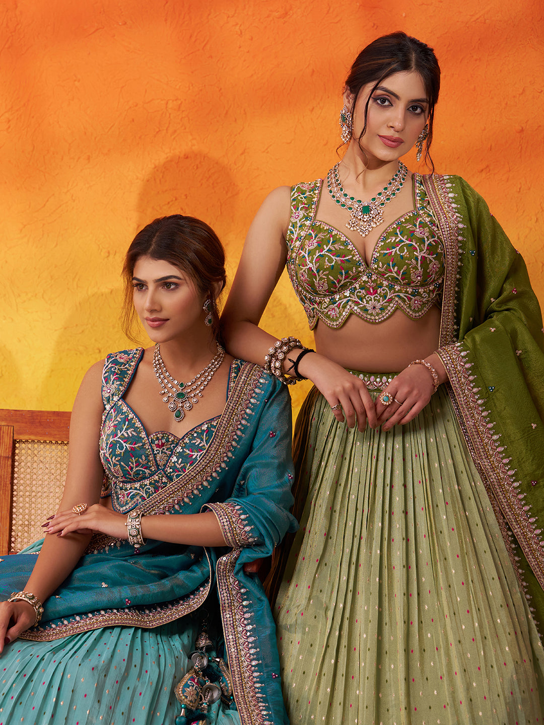 Stunning Turquoise Blue Jacquard Tissue Fabric Sequins Thread Lehenga 6231