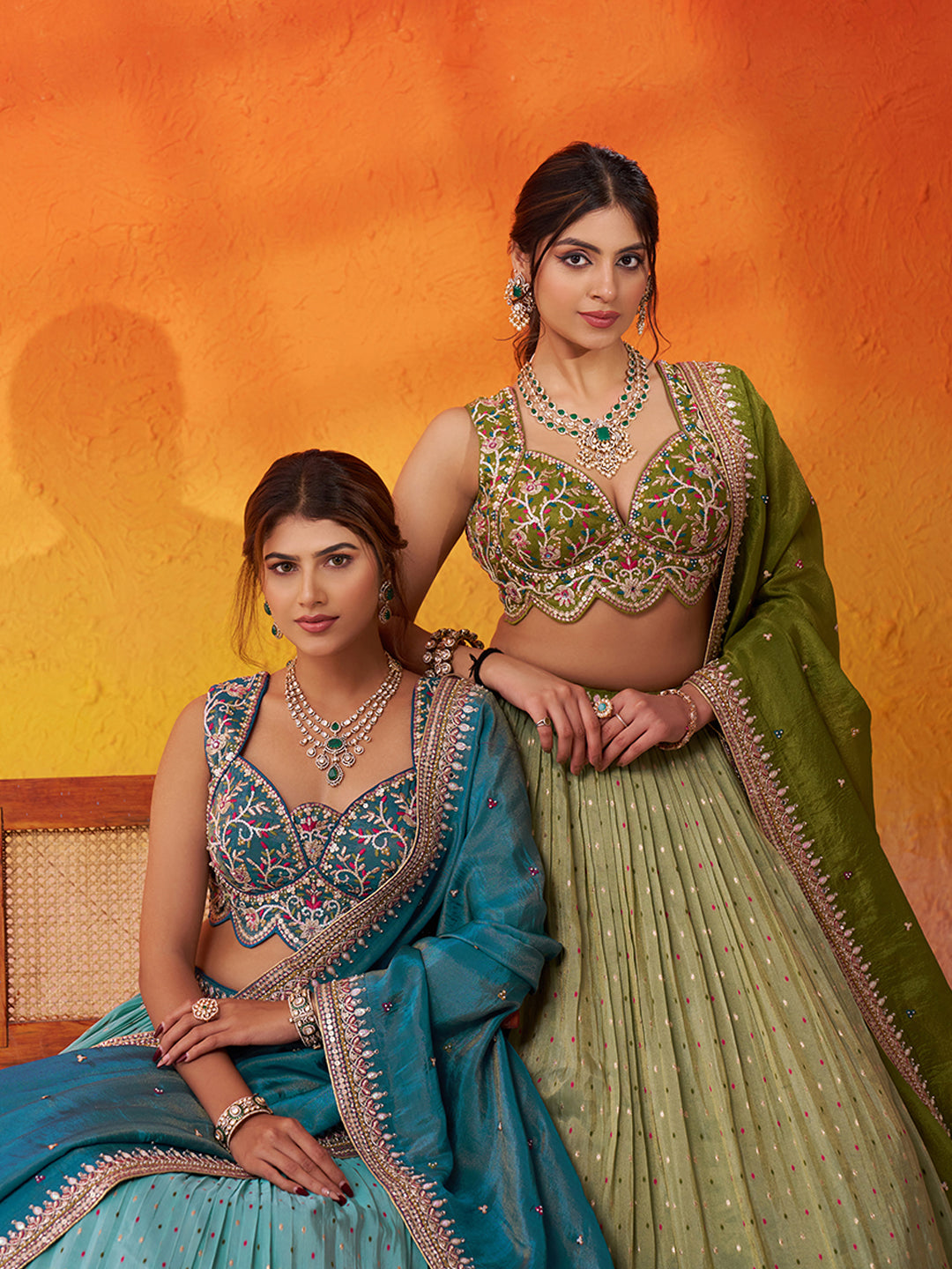 Stunning Turquoise Blue Jacquard Tissue Fabric Sequins Thread Lehenga 6231