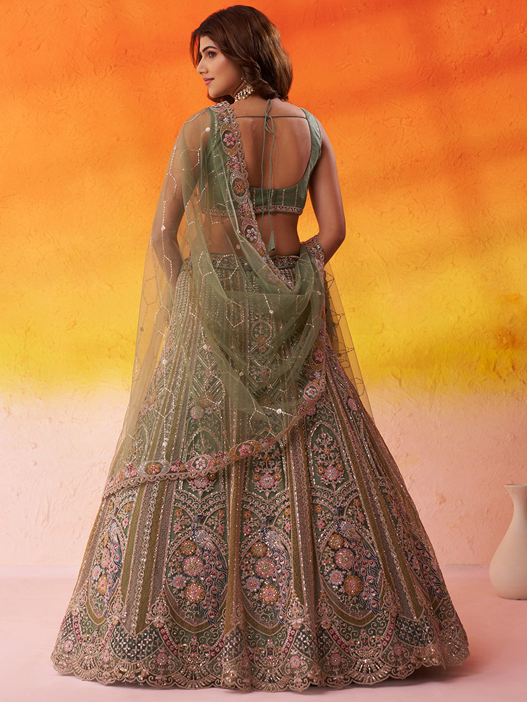 Something Different Beige Net Fabric Sequins Lehenga 6272
