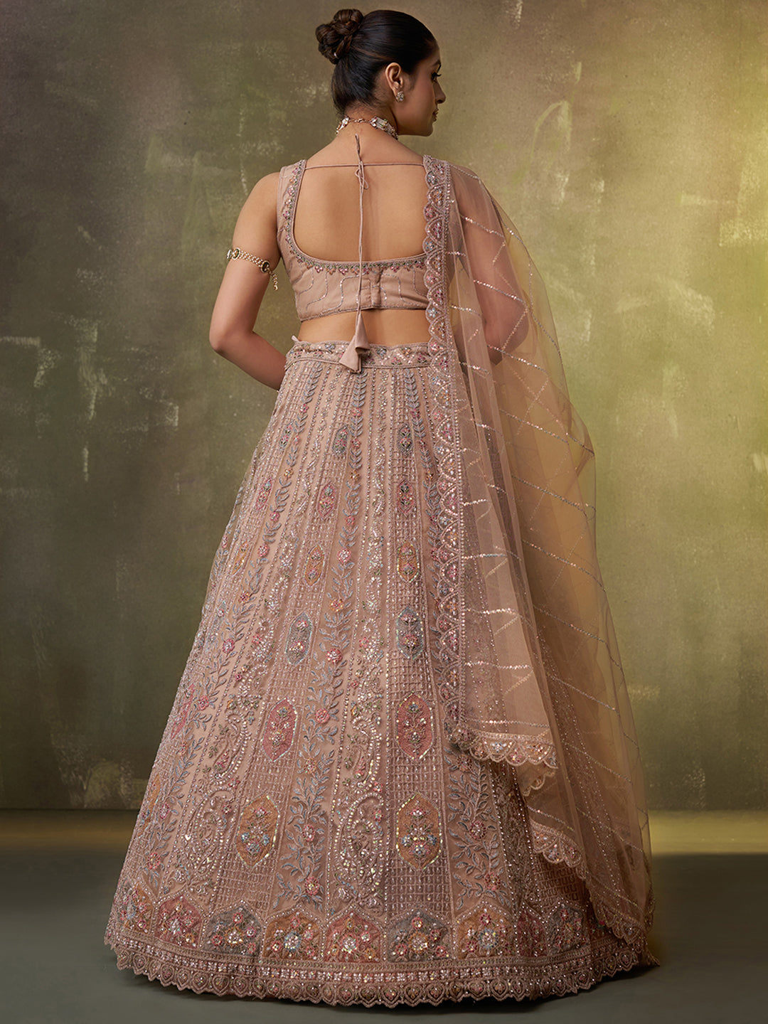 Lovely Cream Net Fabric Sequins Lehenga 6249