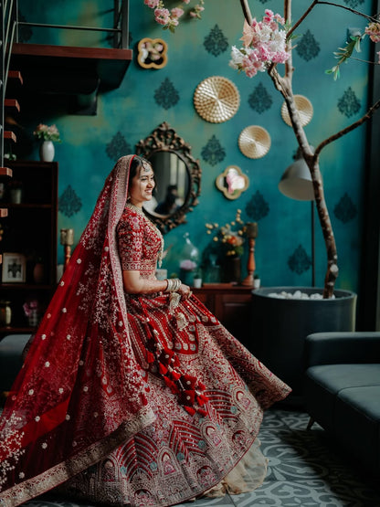 Khoobsurat jhumka red  Bridal lehenga Happy Customer