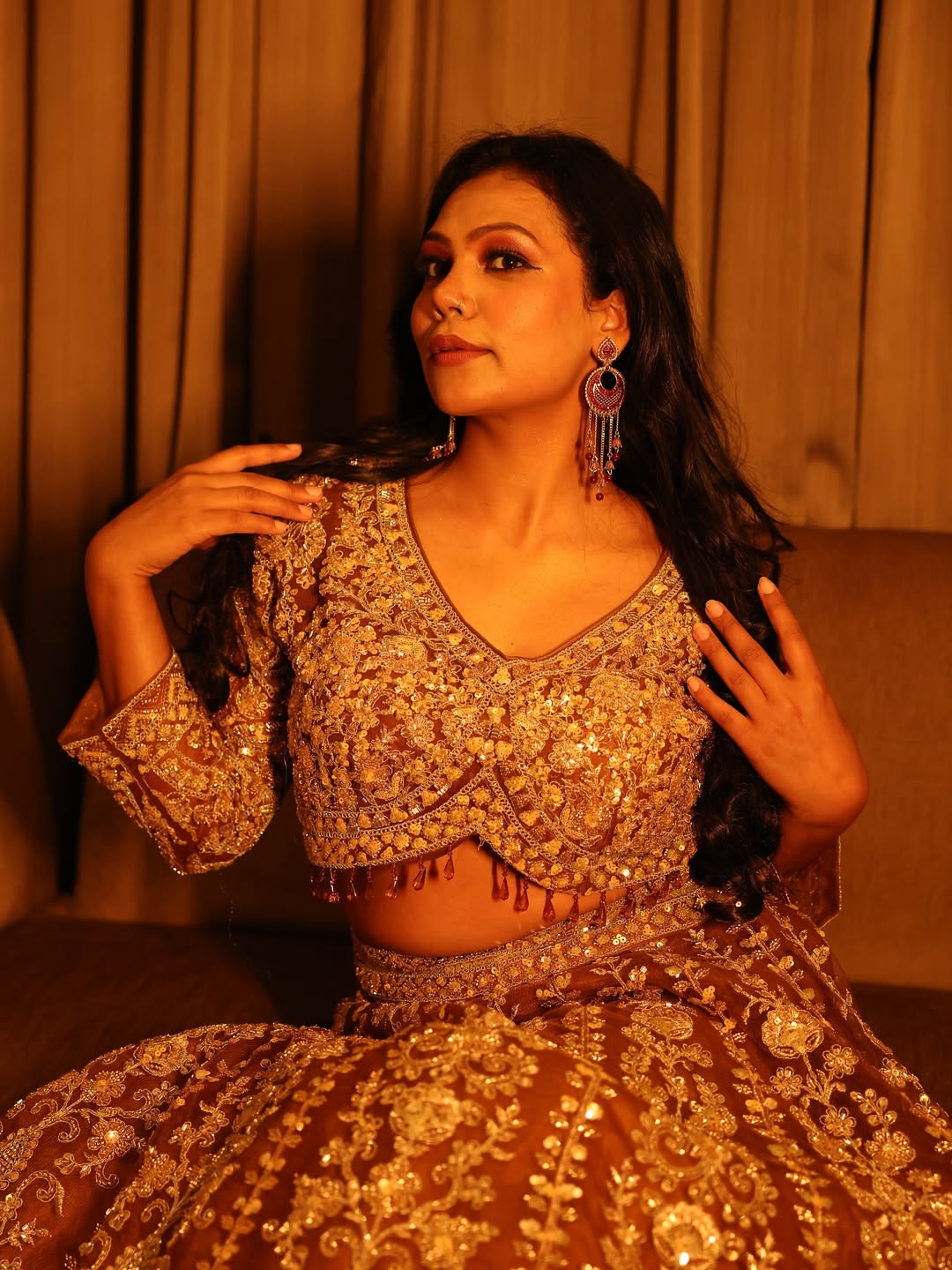 Tremendous light peach Crop top Lehenga Happy Customer