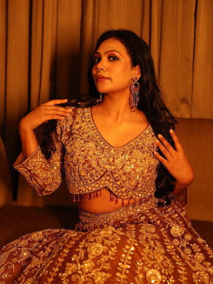 Tremendous light peach Crop top Lehenga Happy Customer