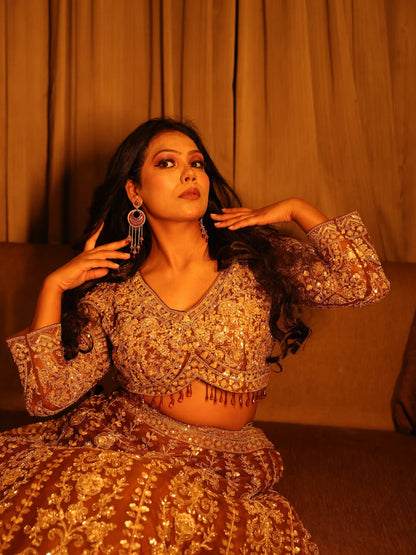 Tremendous light peach Crop top Lehenga Happy Customer