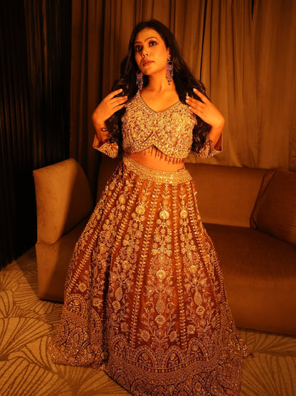 Tremendous light peach Crop top Lehenga Happy Customer