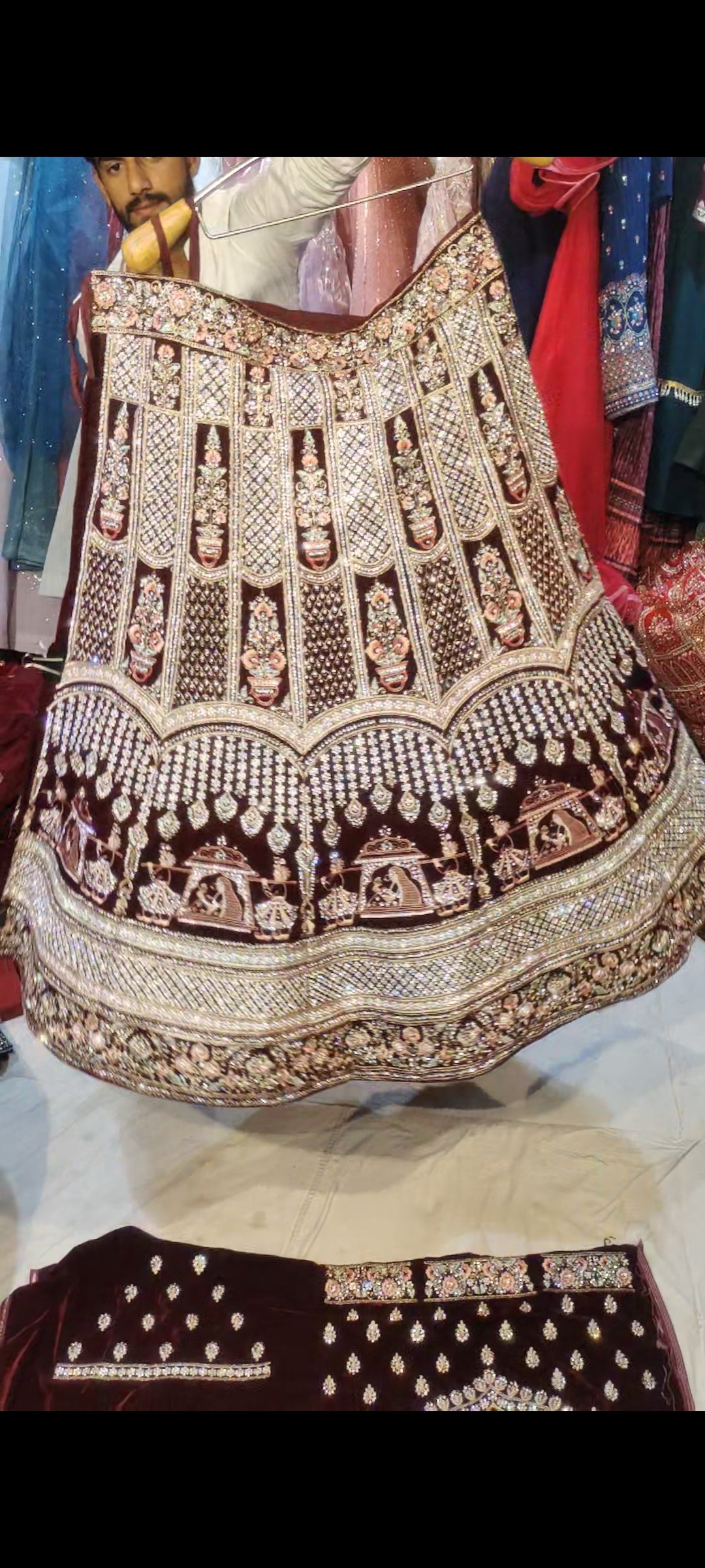 Doli Barat jhumka granate Lehenga