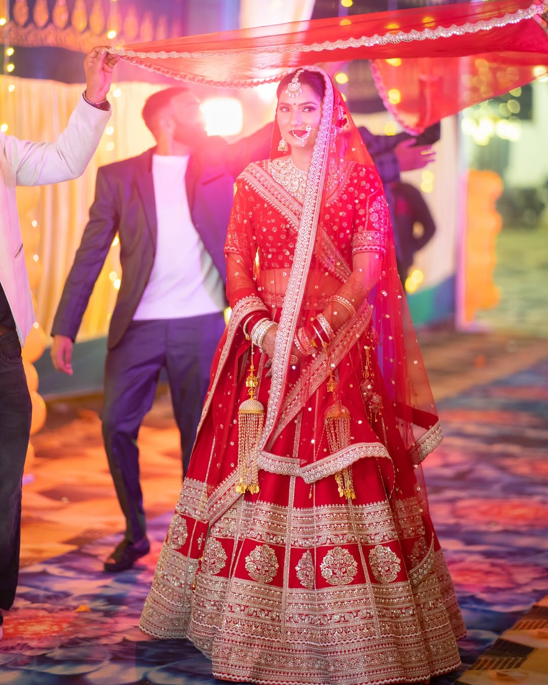 Pleasing handwork Sabyasachi silk red rani pink bridal Lehenga (Happy Customer )