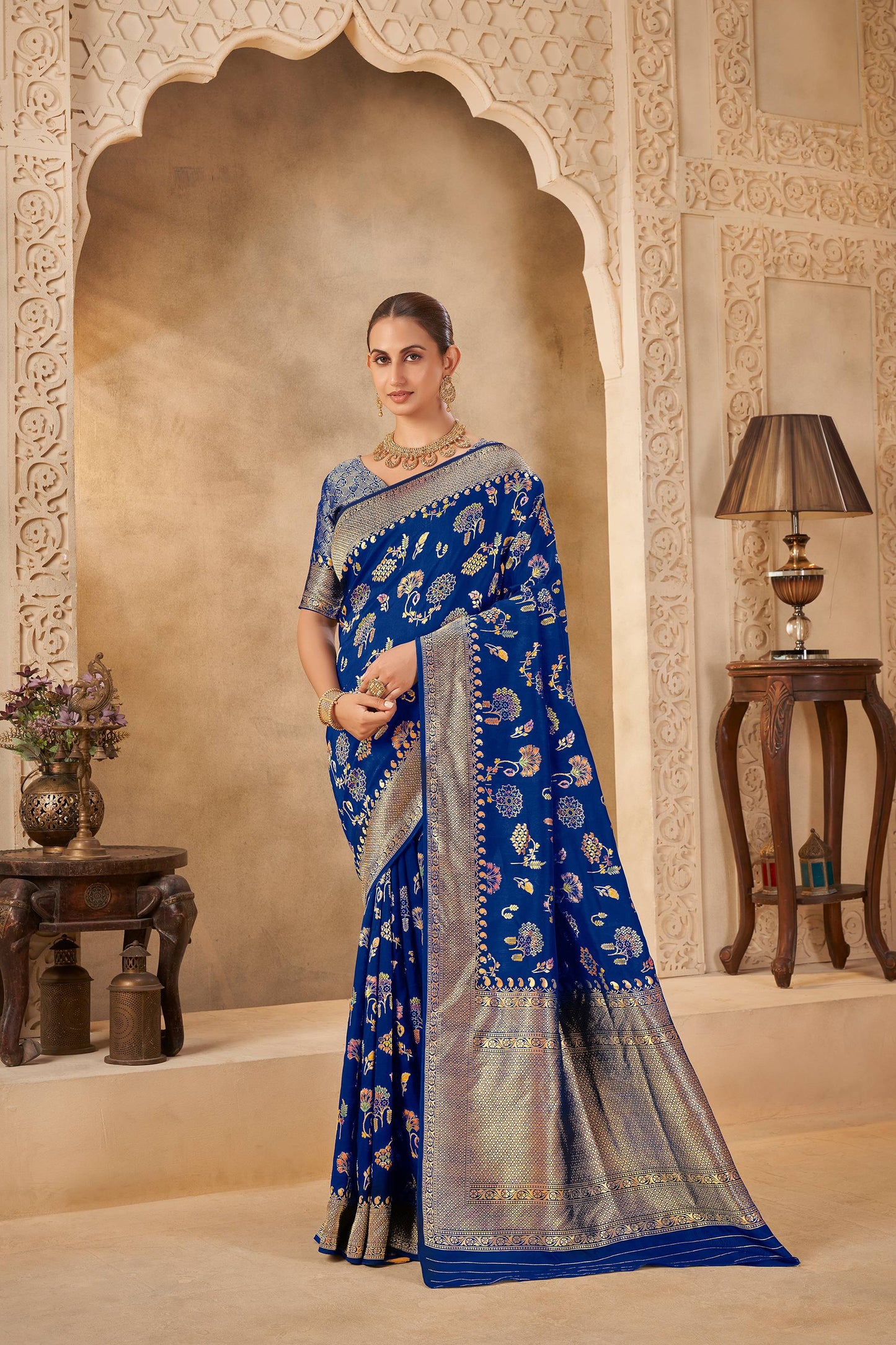 Dark blue Tussar Silk Saree 6106